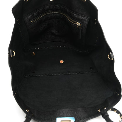 Valentino Garavani Pebbled Calfskin Medium Rockstud Tote Black 5 of 14