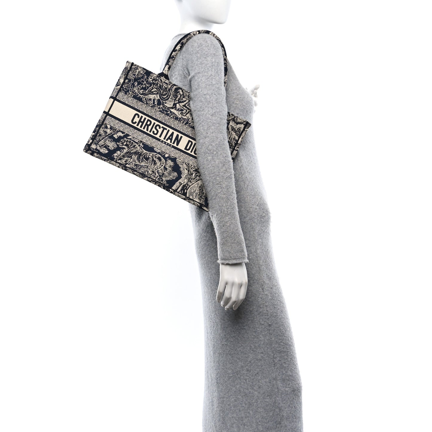 Canvas Embroidered Medium Toile De Jouy Reverse Book Tote Blue