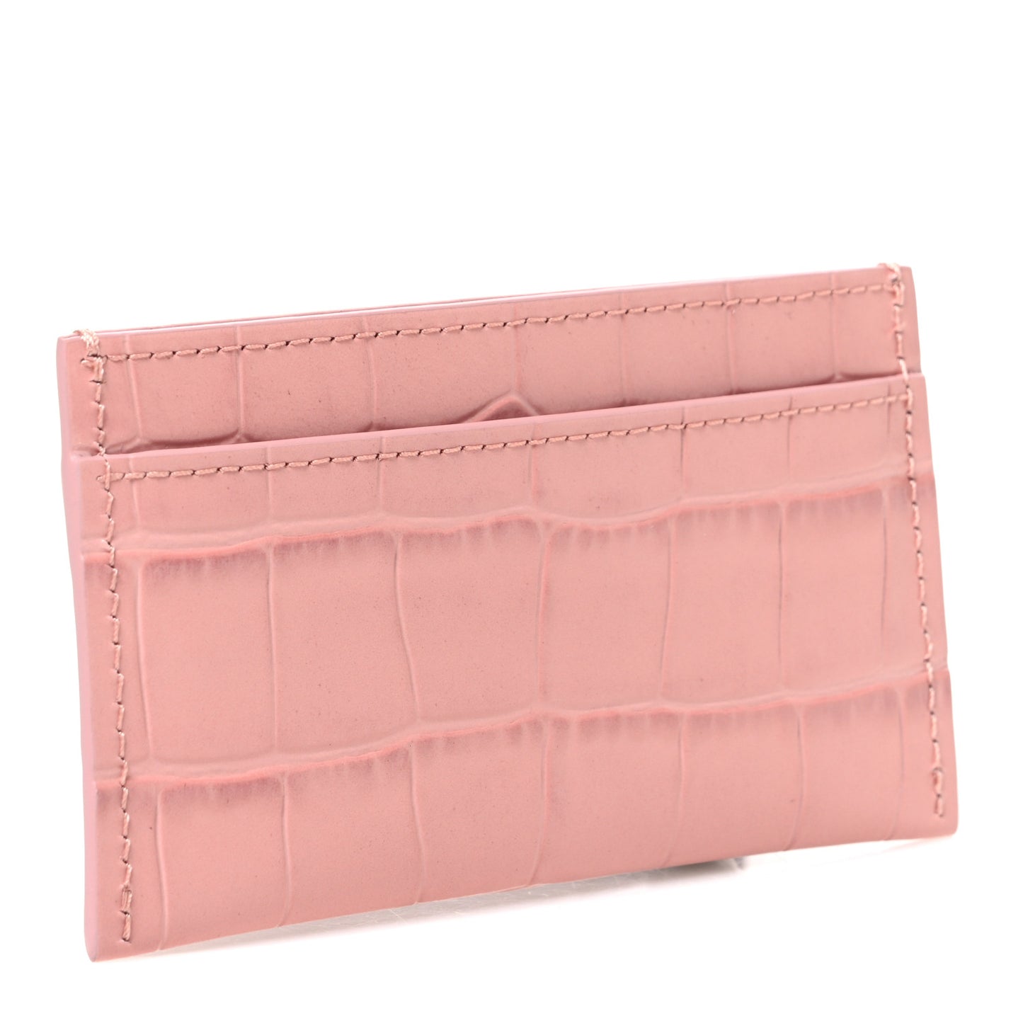 Calfskin Crocodile Embossed Crococo Card Holder Light Pink