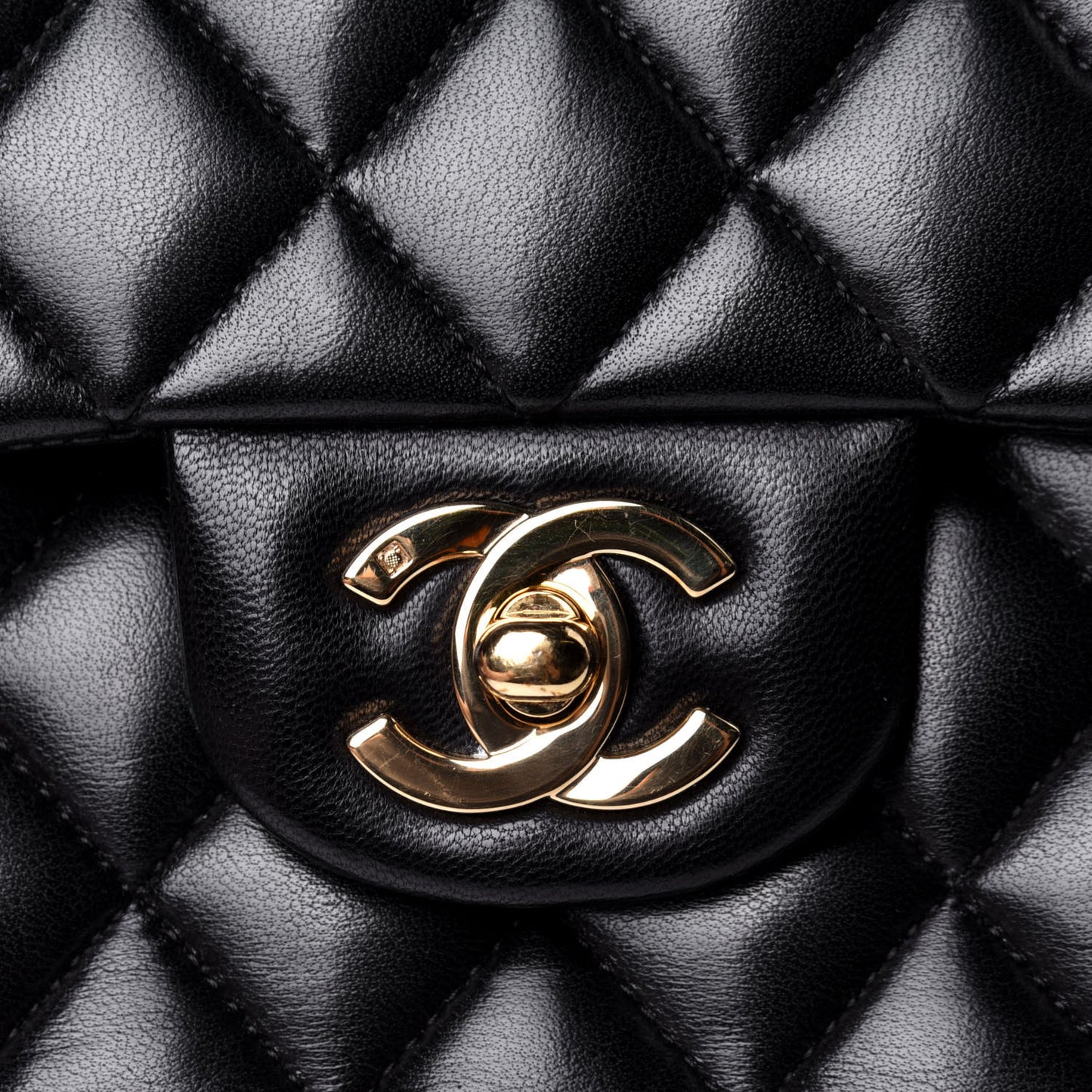 Lambskin Quilted Medium Double Flap Black
