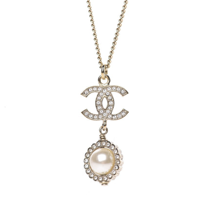 Chanel Crystal CC Pearl Drop Necklace Gold 3 of 5