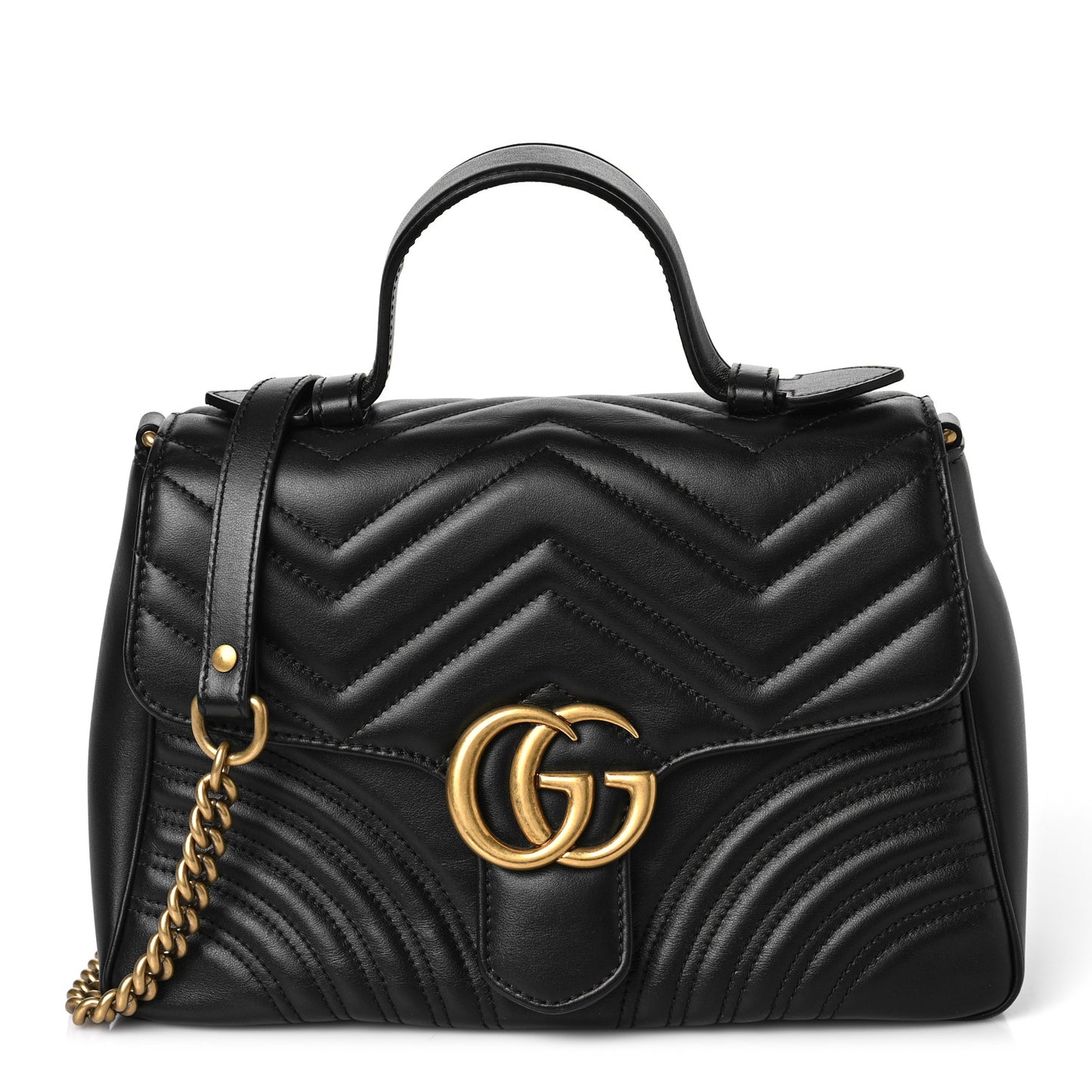 Calfskin Matelasse Small GG Marmont Top Handle Shoulder Bag Black