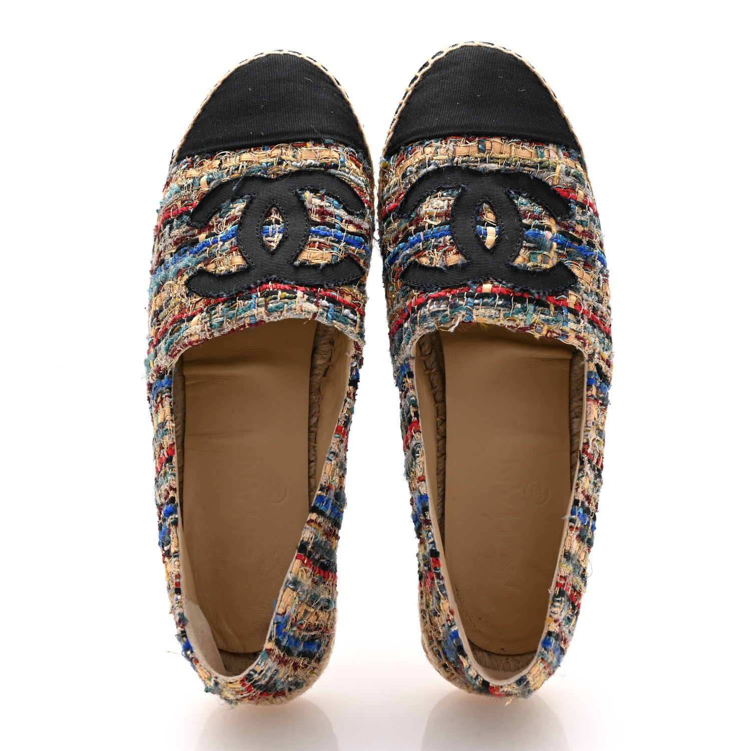 Chanel Tweed Grosgrain CC Espadrilles 38 Multicolor Black 2 of 11