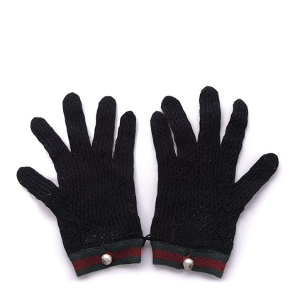 Gucci Crochet Pearl Web Gloves S Black 2 of 5