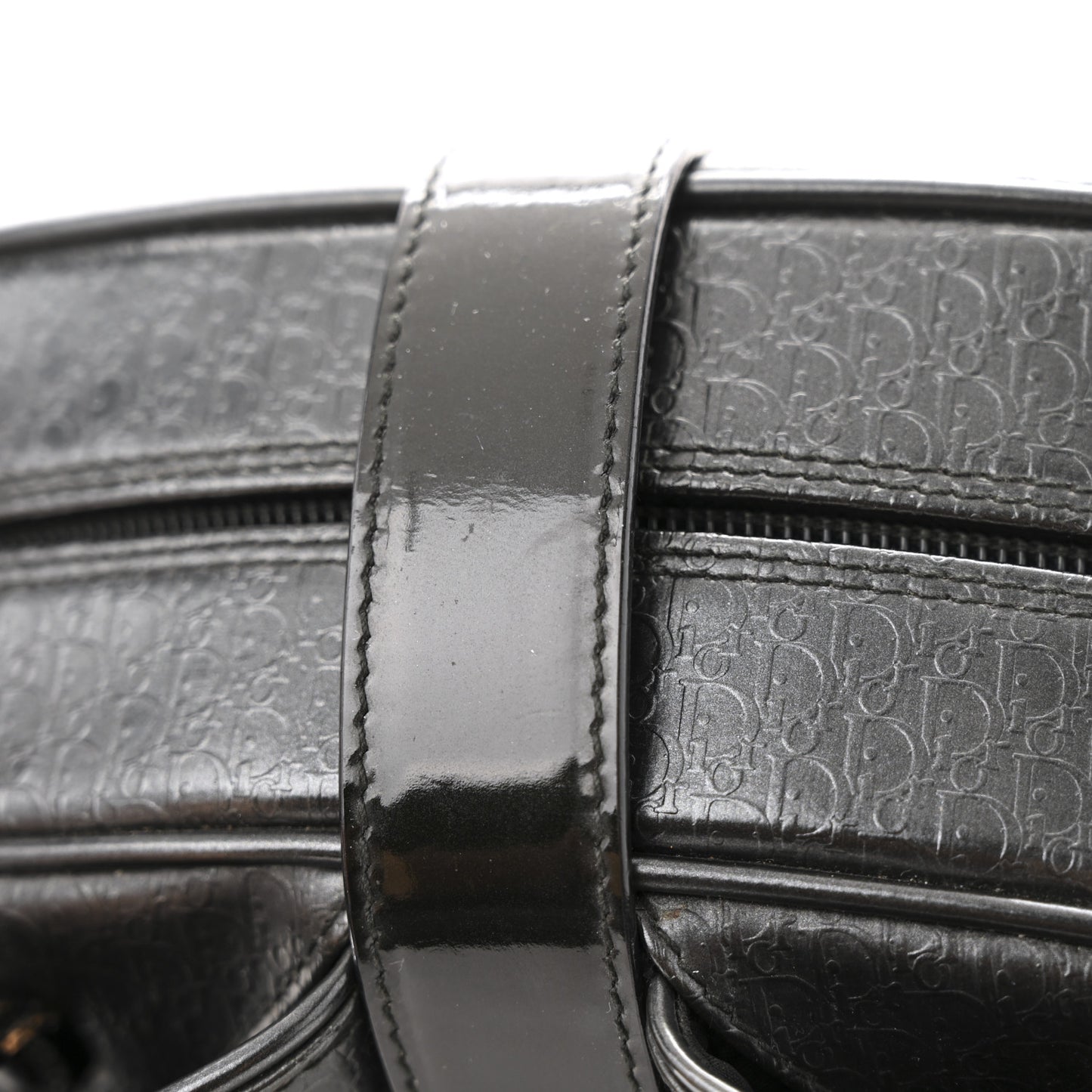 Patent Calfskin Embossed Saddle Bowler Black