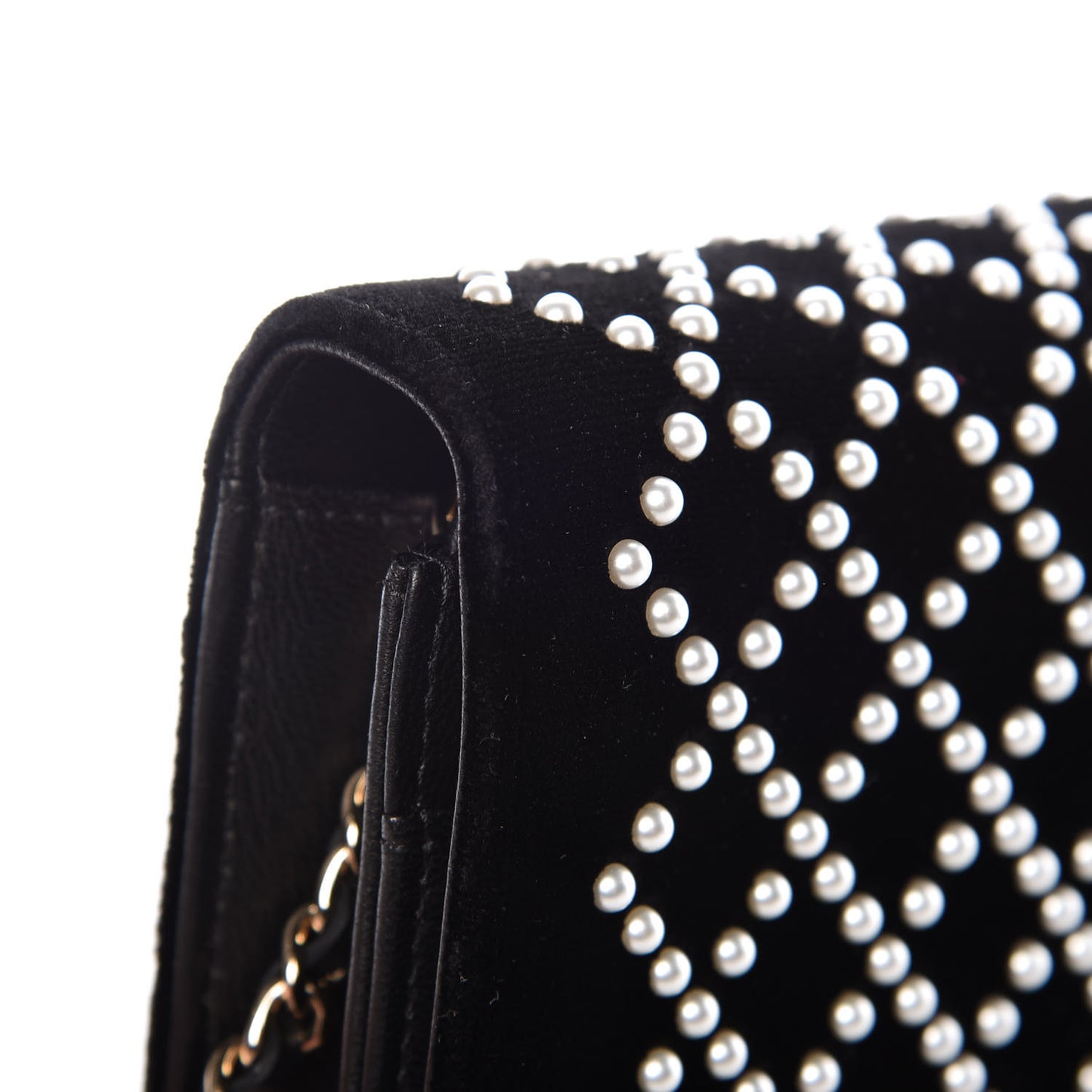 Velvet Pearl Diamond Embellished Wallet On Chain WOC Black