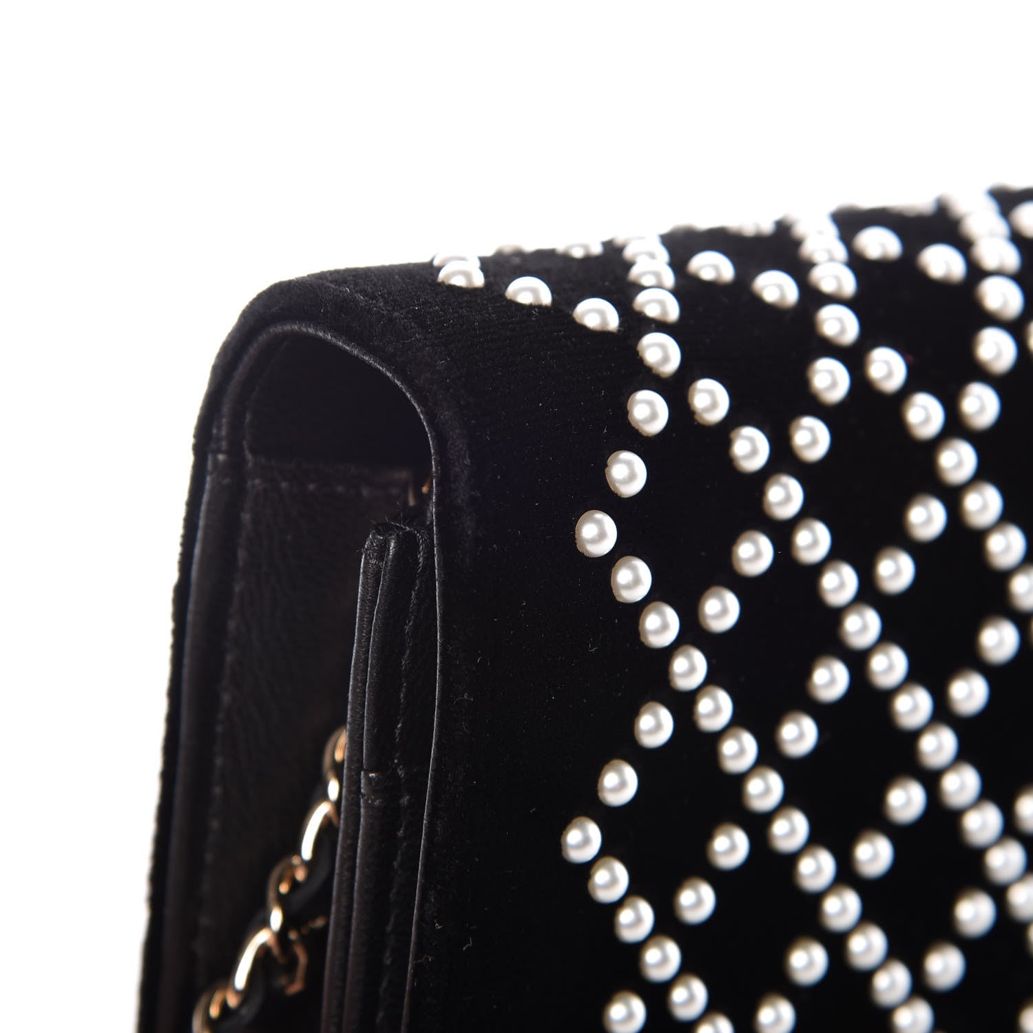 Chanel Velvet Pearl Diamond Embellished Wallet On Chain WOC Black 16 of 19