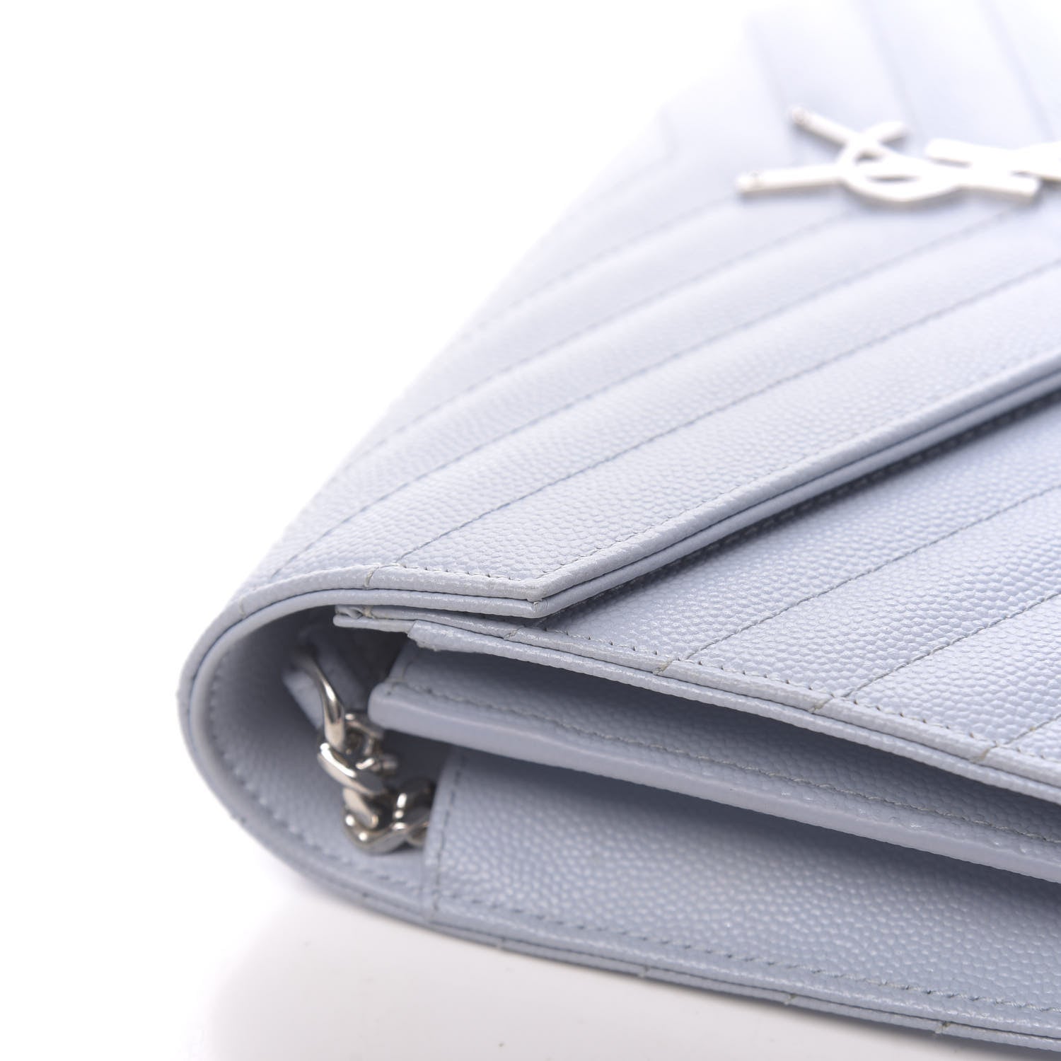 Saint Laurent Grain De Poudre Matelasse Monogram Chain Wallet Sky Blue 12 of 15