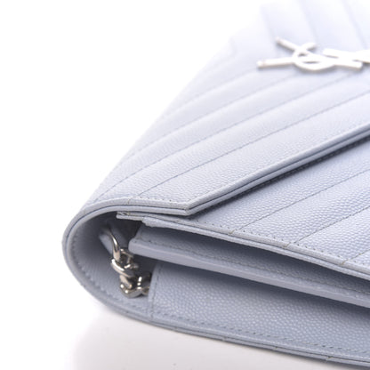 Saint Laurent Grain De Poudre Matelasse Monogram Chain Wallet Sky Blue 12 of 15