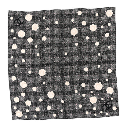 Chanel Silk Camellia CC Square Scarf Black White Pink Light Beige 1 of 3