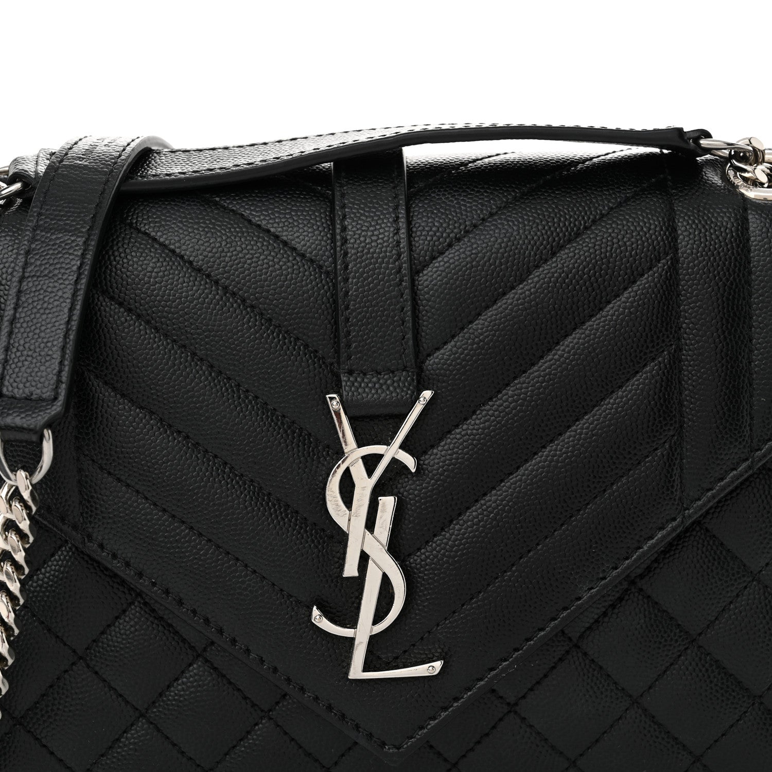 Saint Laurent Grain De Poudre Textured Mixed Matelasse Triquilt Medium Monogram Satchel Black 8 of 12