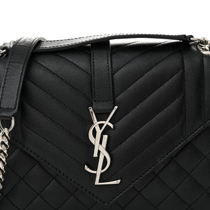 Saint Laurent Grain De Poudre Textured Mixed Matelasse Triquilt Medium Monogram Satchel Black 8 of 12