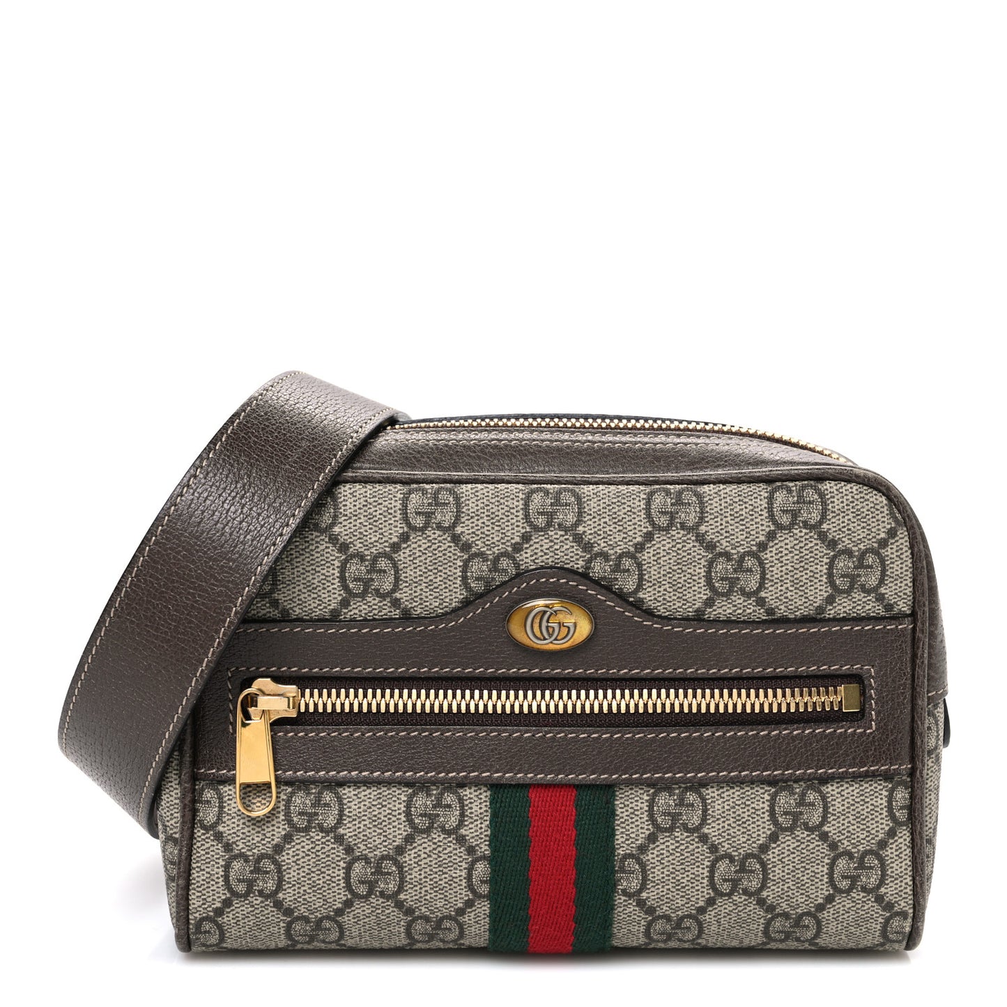 GG Supreme Monogram Web Small Ophidia Belt Bag 85 34 Dark Brown