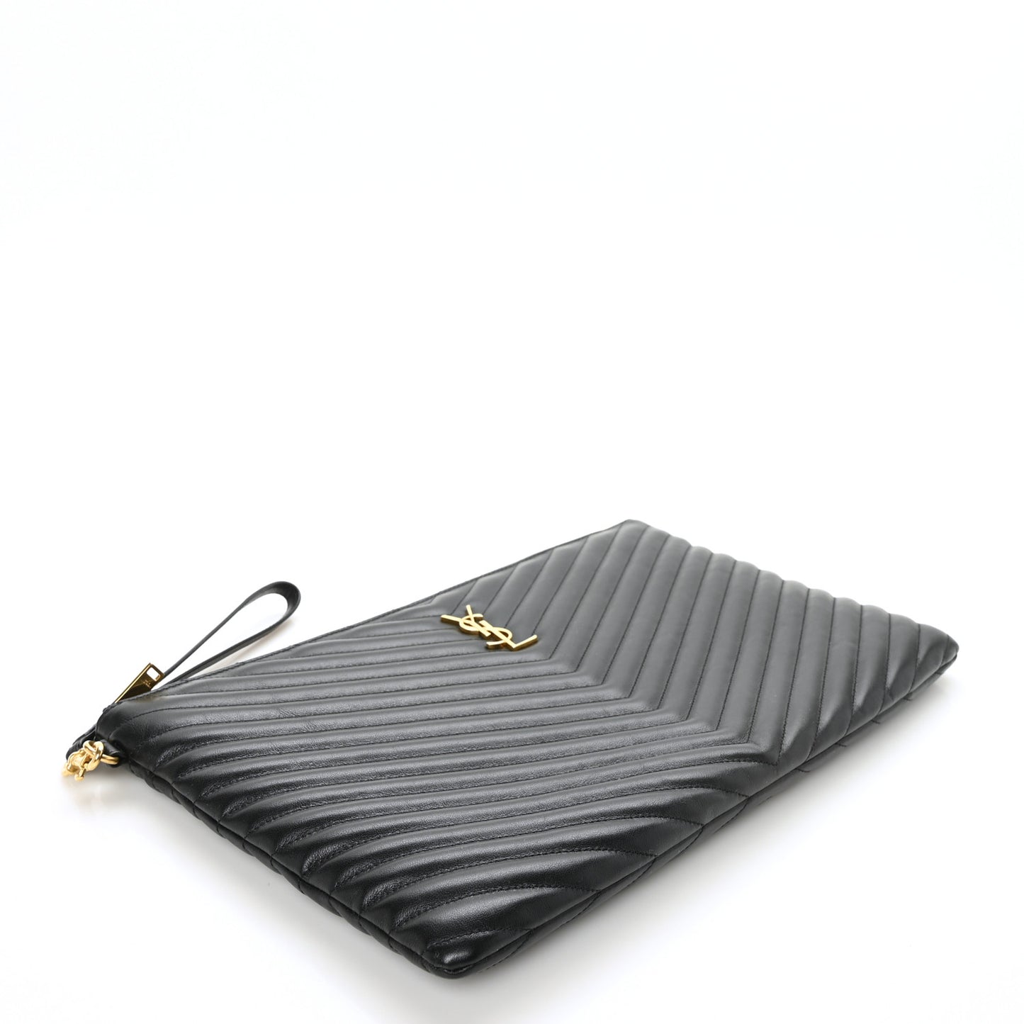 Calfskin Matelasse Chevron Monogram Document Holder Black