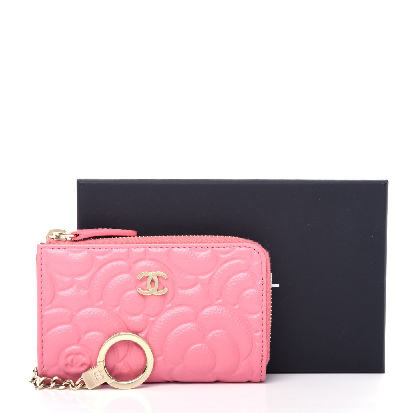Caviar Camellia Embossed Key Holder Case Pink