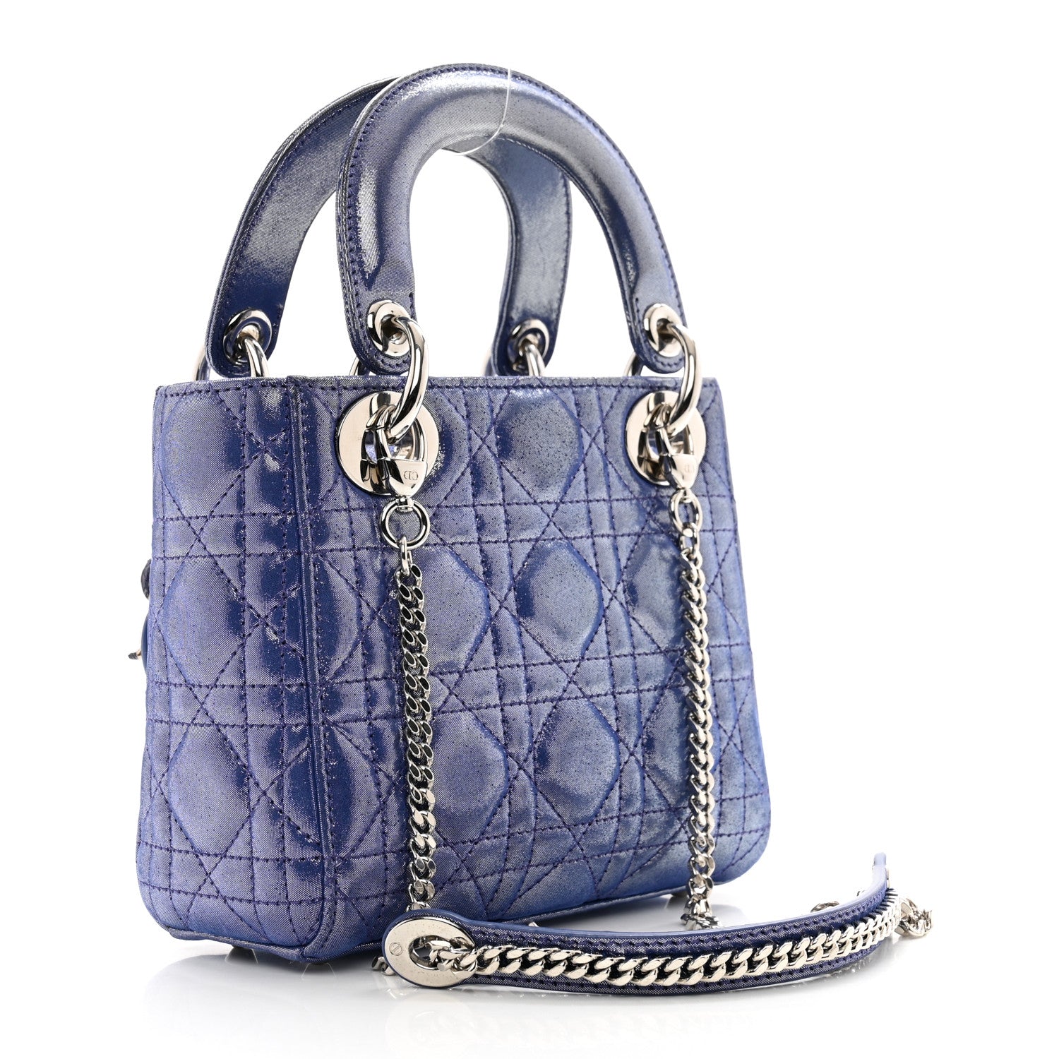 Christian Dior Metallic Lambskin Cannage Mini Lady Dior Dew Bleu 3 of 9