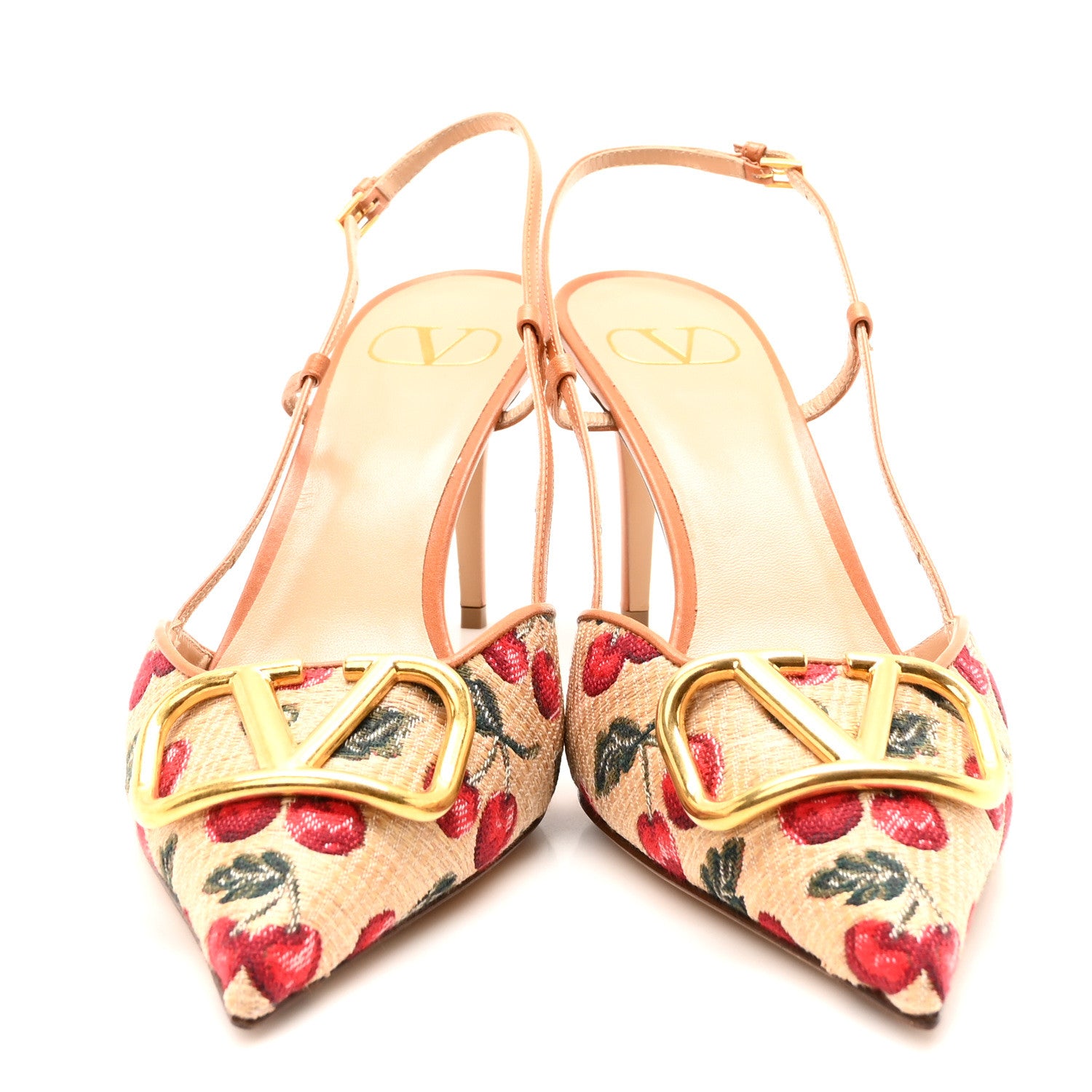 Valentino Garavani Jacquard Raffia Cherrfic Vlogo Slingback 80mm Pumps 41 Natural Red 3 of 9