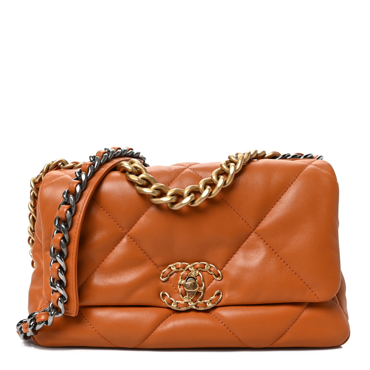 Lambskin Quilted Medium Chanel 19 Flap Light Brown