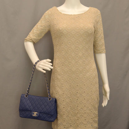 Chanel Washed Caviar Medium Double Flap Blue 2 of 8