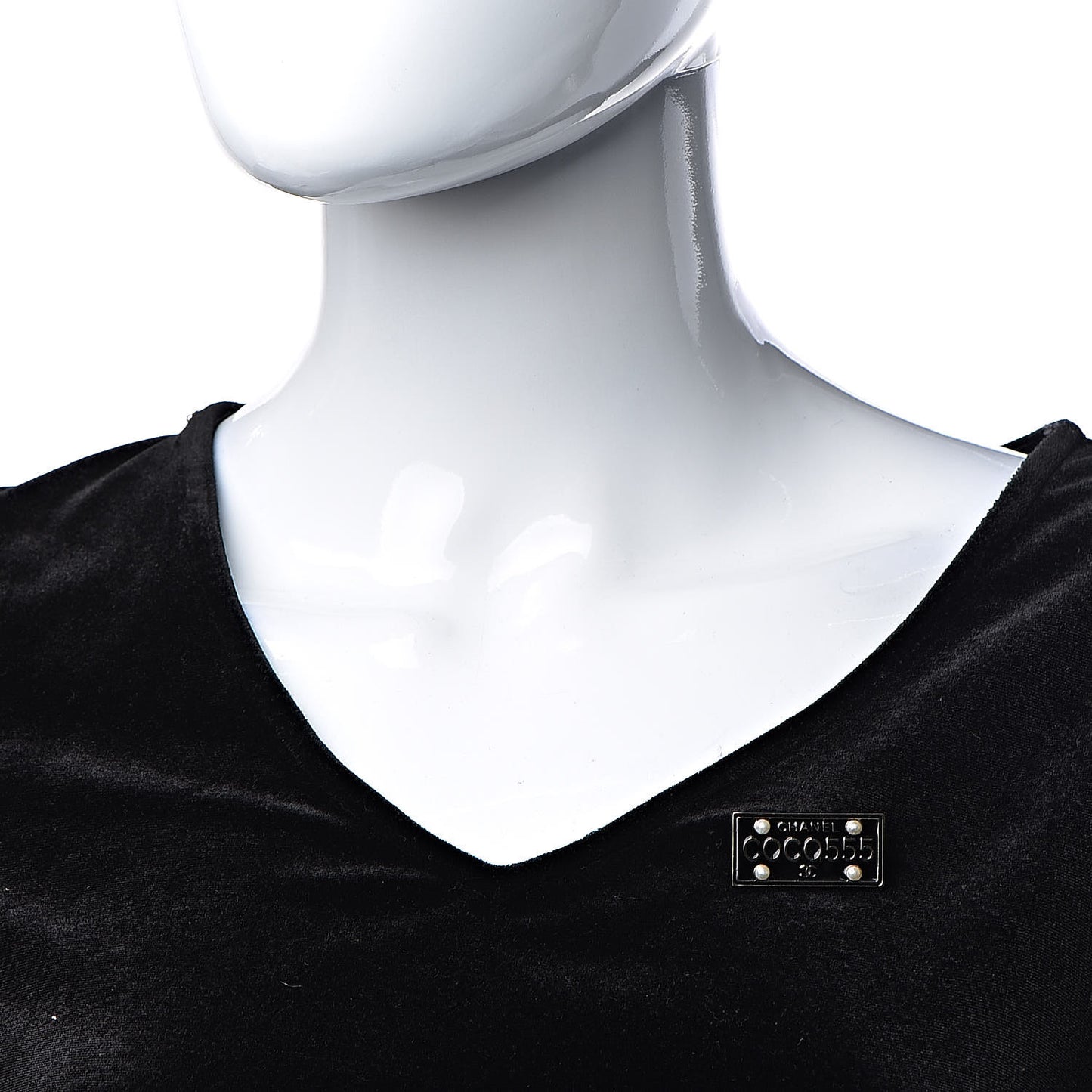 Metal Resin Pearl Coco License Plate Brooch Black Gold