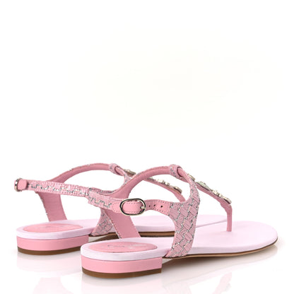 Chanel Tweed CC Charm Thong Sandals 39 Pink Silver 5 of 11
