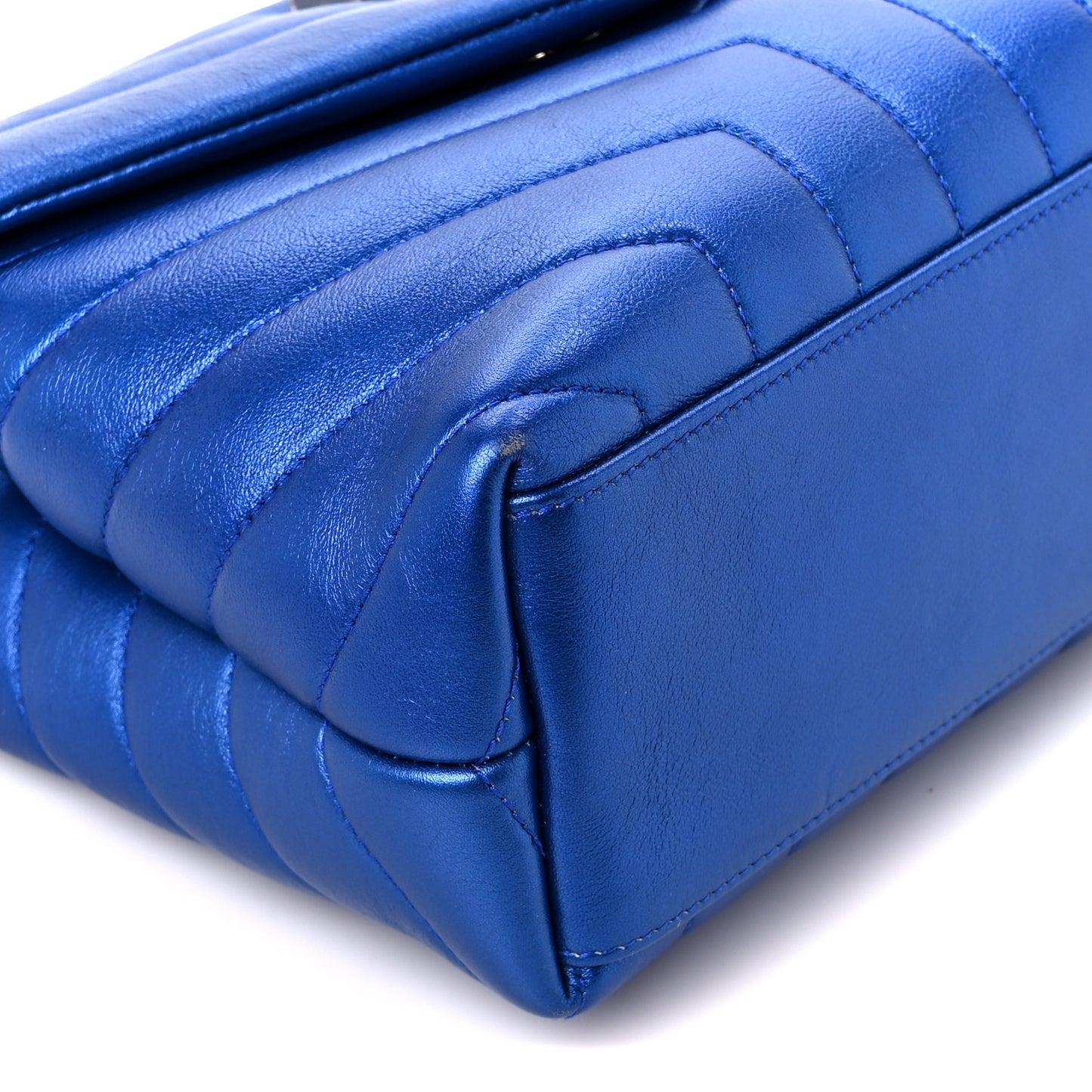Metallic Calfskin Y Quilted Monogram Small Loulou Chain Satchel Blue Royal