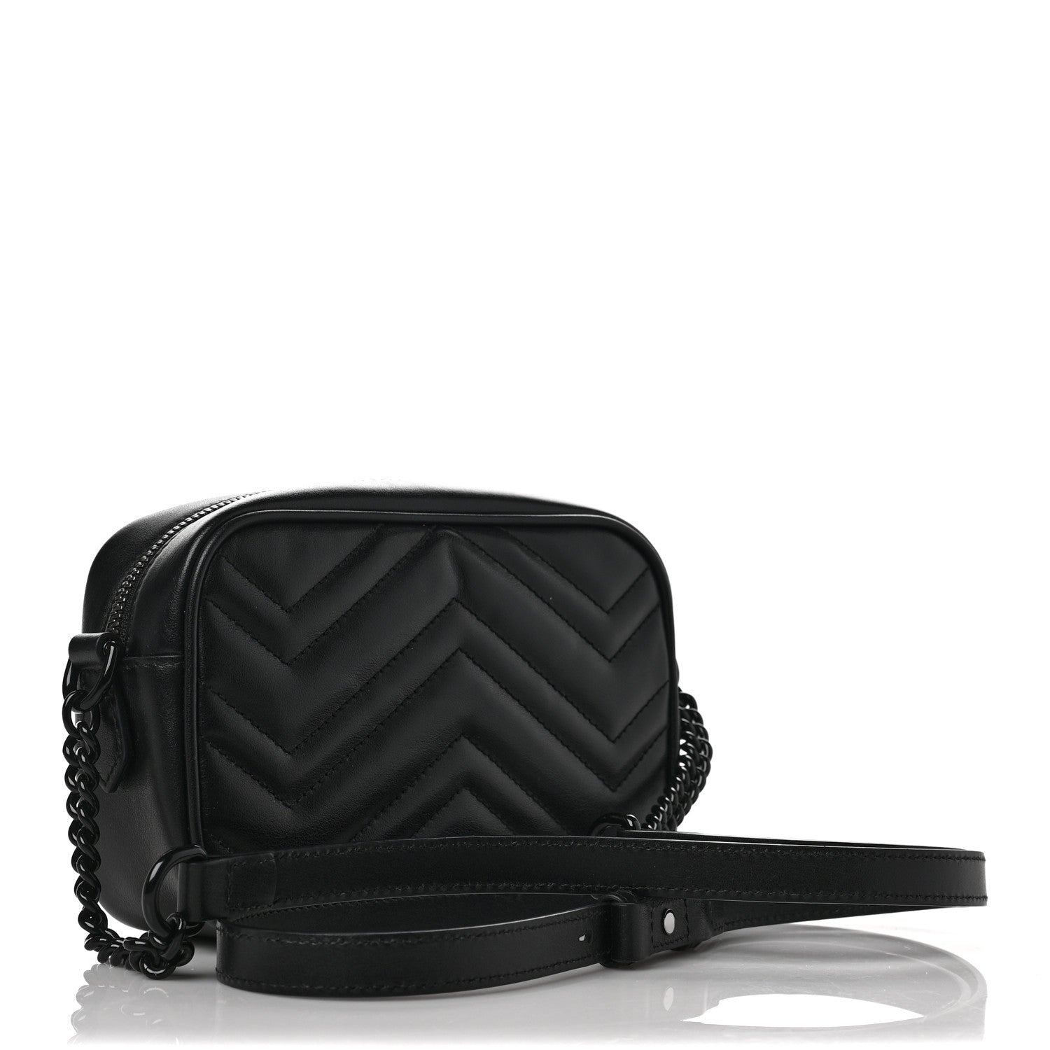 Gucci Calfskin Matelasse Monochrome Mini GG Marmont Chain Shoulder Bag Black 3 of 9