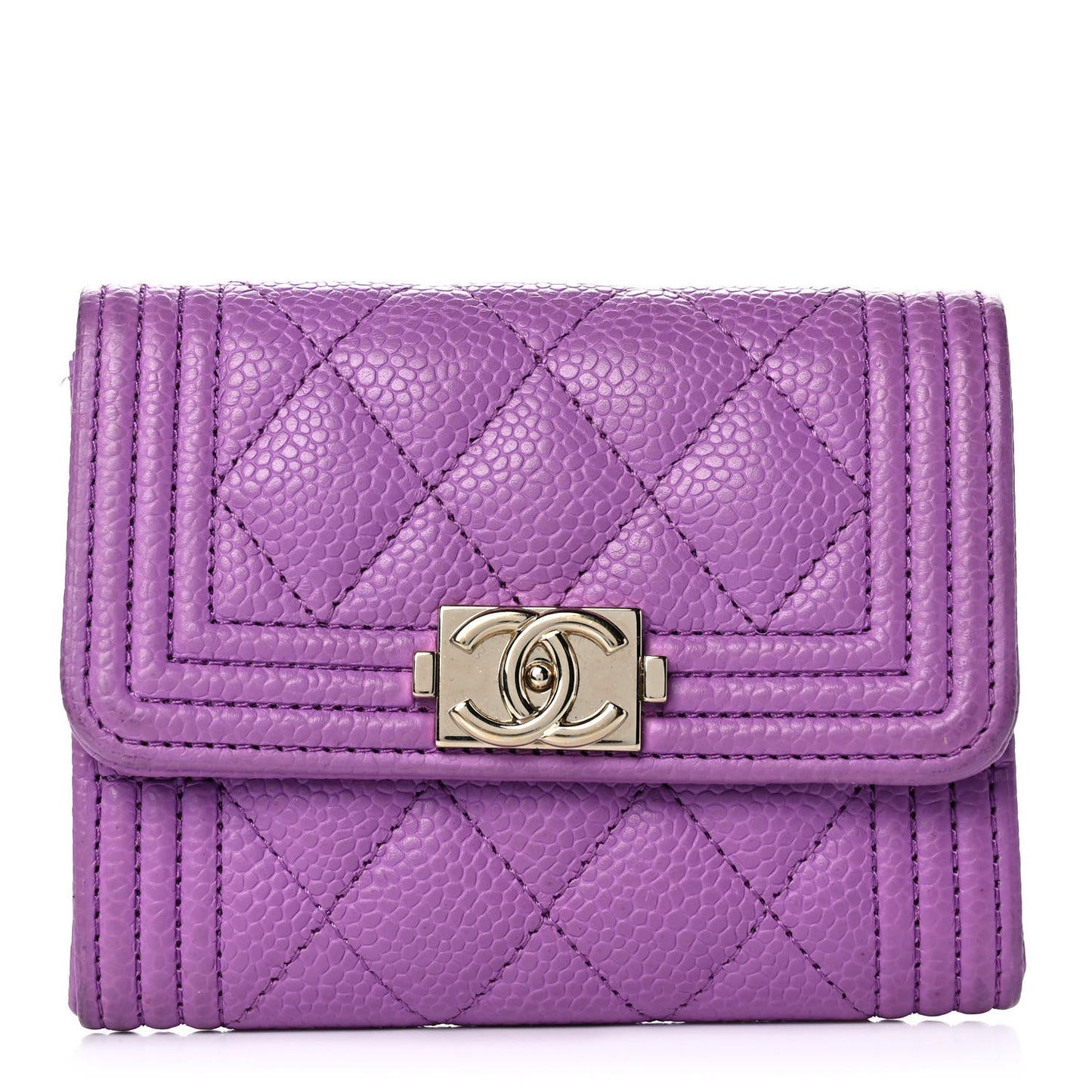 Caviar Quilted Boy Card Holder Wallet Purple