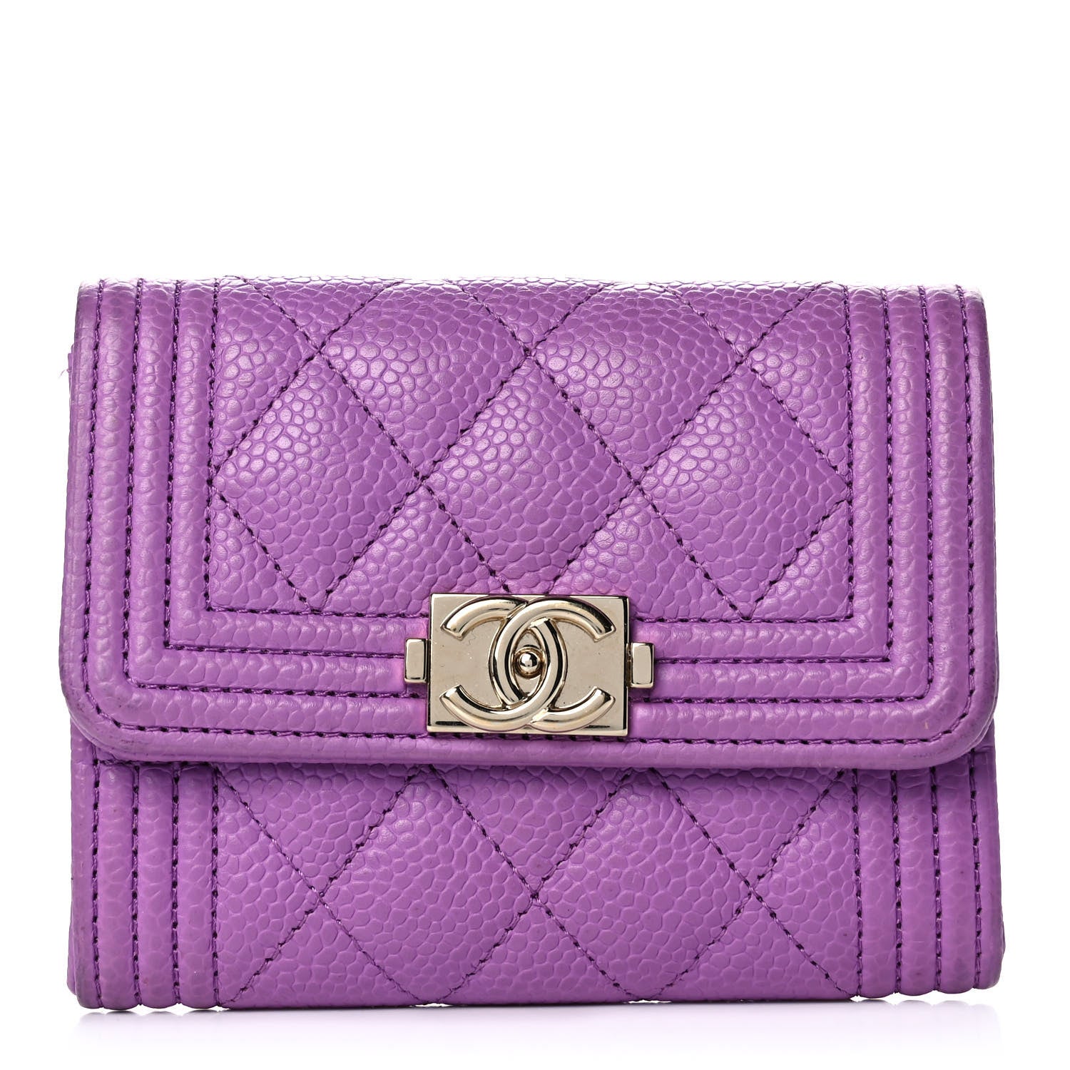 Chanel Caviar Quilted Boy Card Holder Wallet Purple 1 of 9