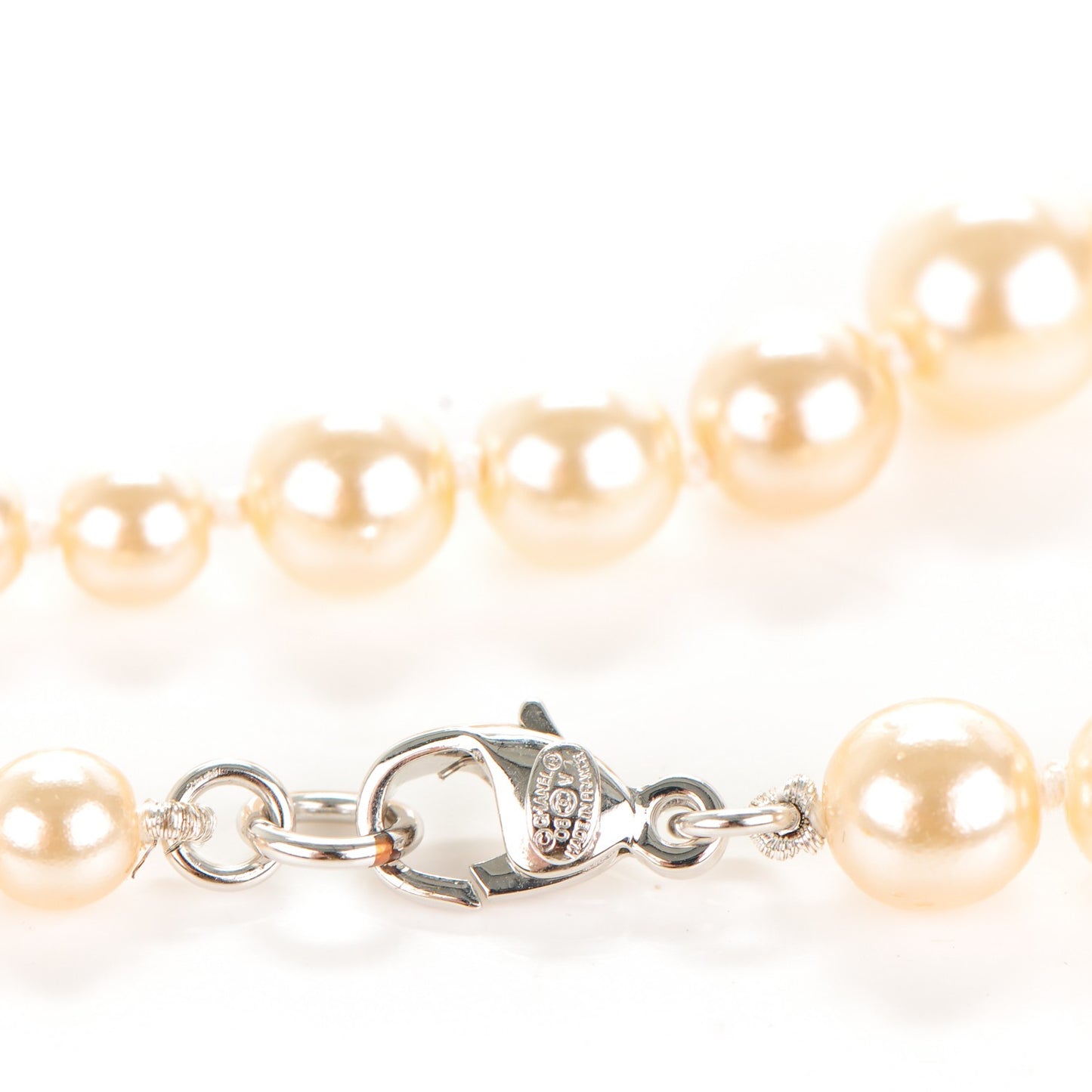 Graduated Pearl CC Long Necklace Silver