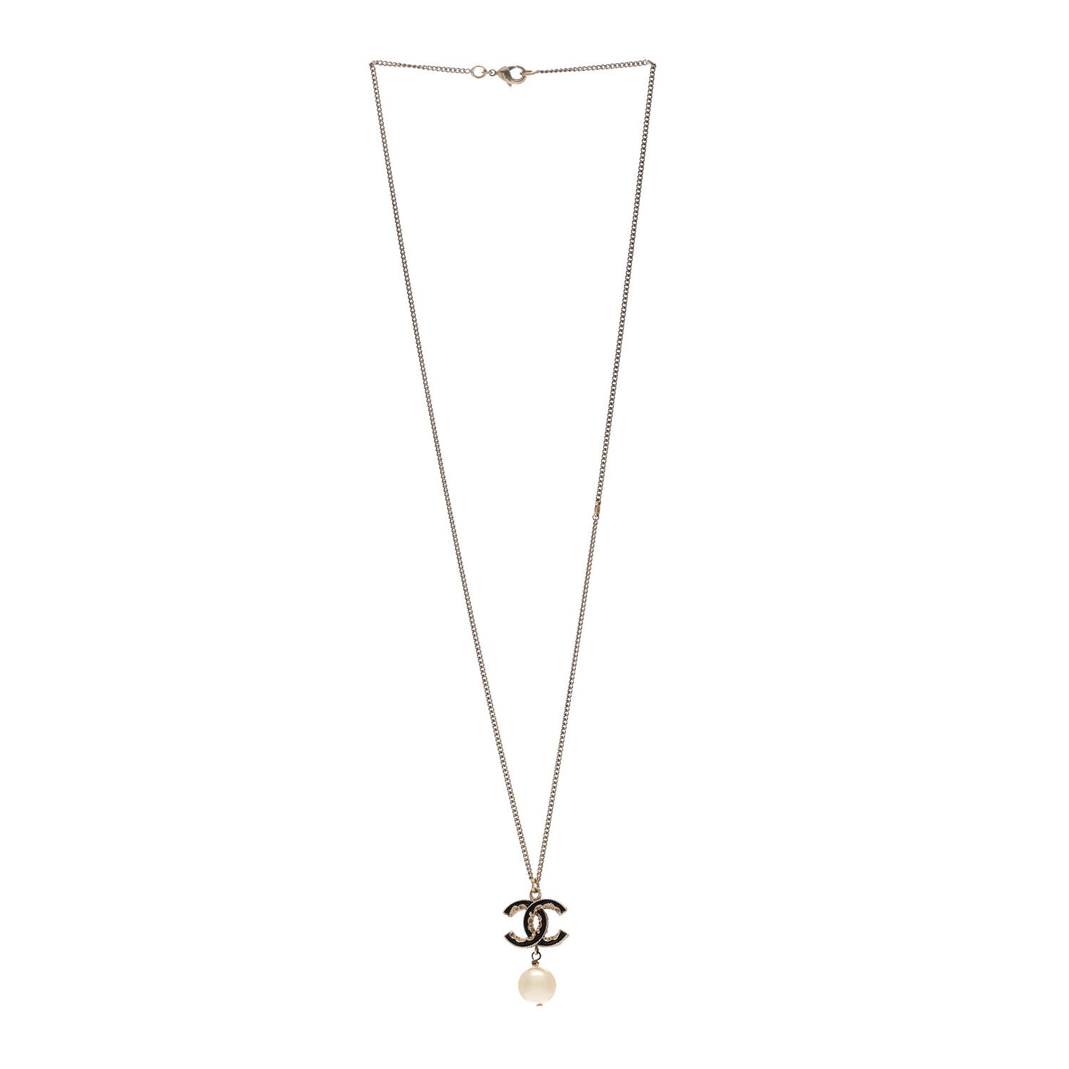 Chanel Enamel Pearl CC Baroque Drop Necklace Black Gold 3 of 6