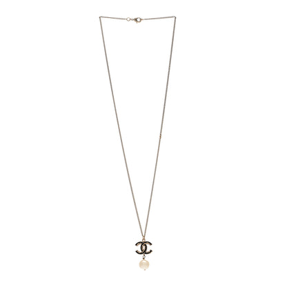 Chanel Enamel Pearl CC Baroque Drop Necklace Black Gold 3 of 6