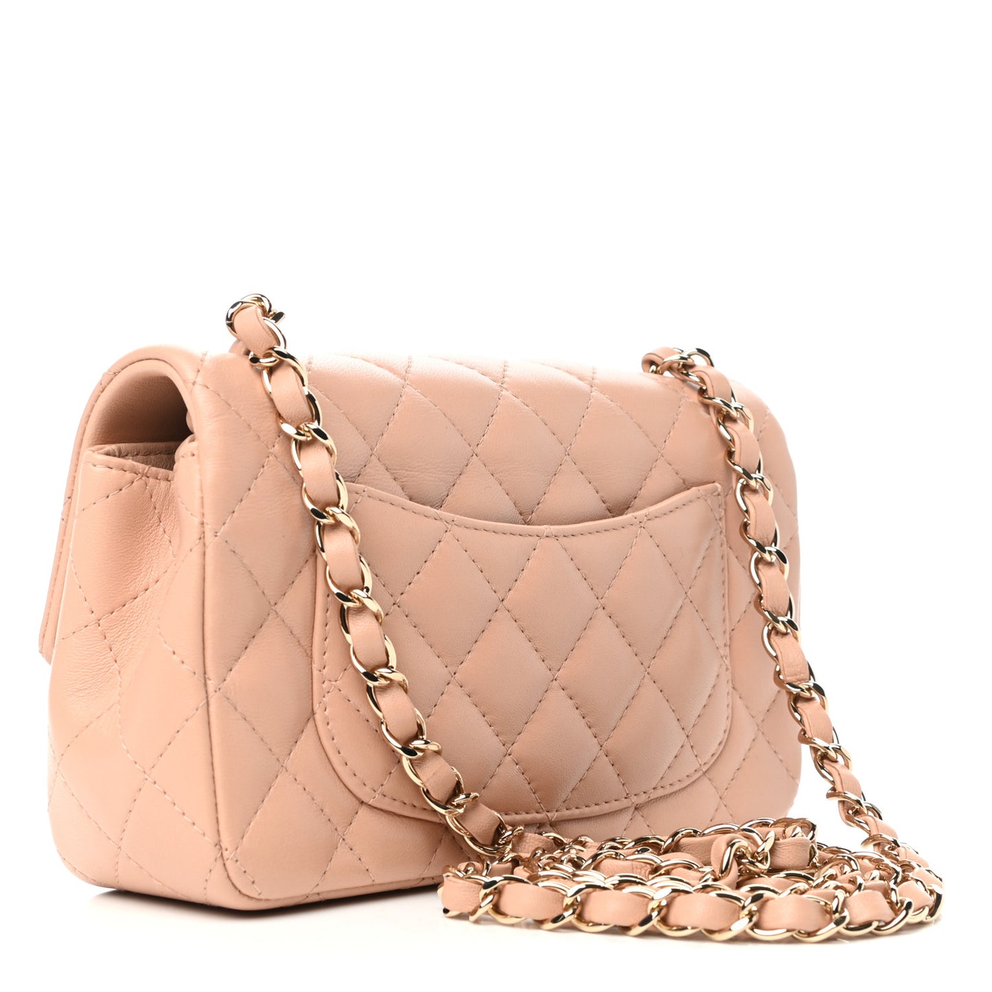 Lambskin Quilted Mini Rectangular Flap Beige