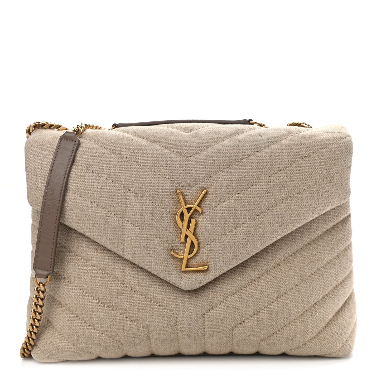 Linen Y Quilted Monogram Medium Loulou Chain Satchel Natural