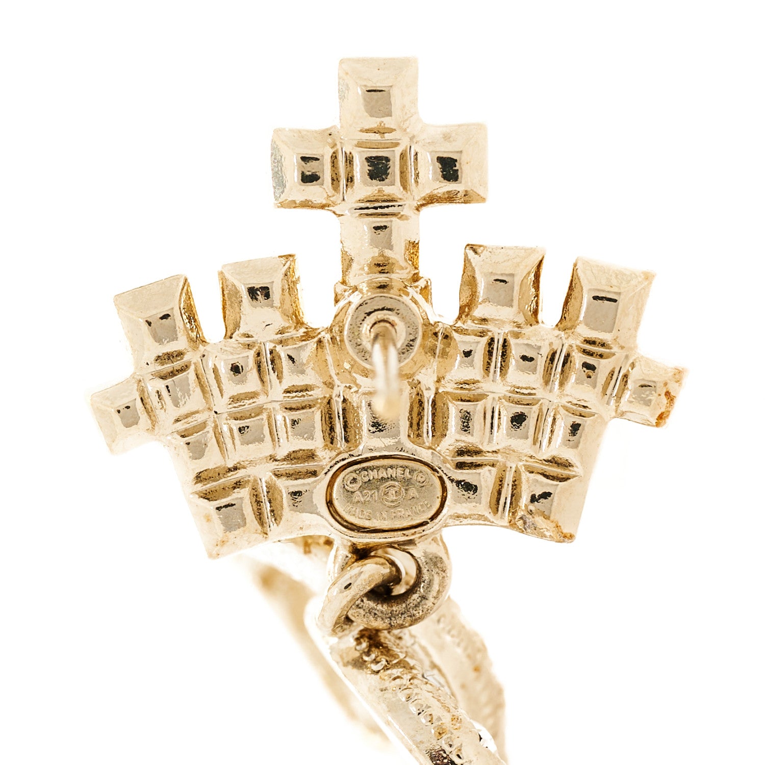 Chanel Crystal CC Crown Drop Earrings Gold 4 of 5