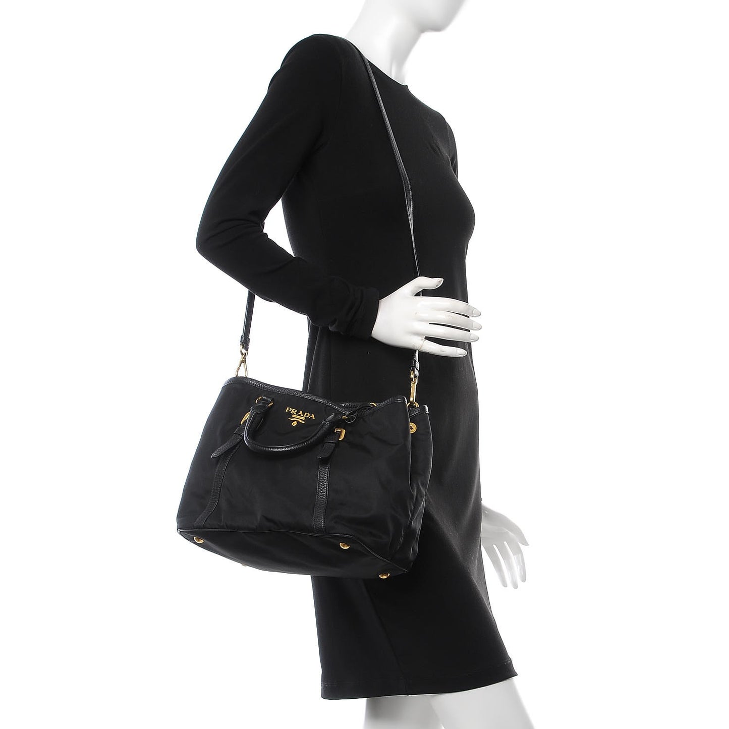 Tessuto Nylon Vitello Daino Tote Black