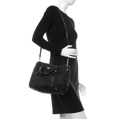 Prada Tessuto Nylon Vitello Daino Tote Black 2 of 8