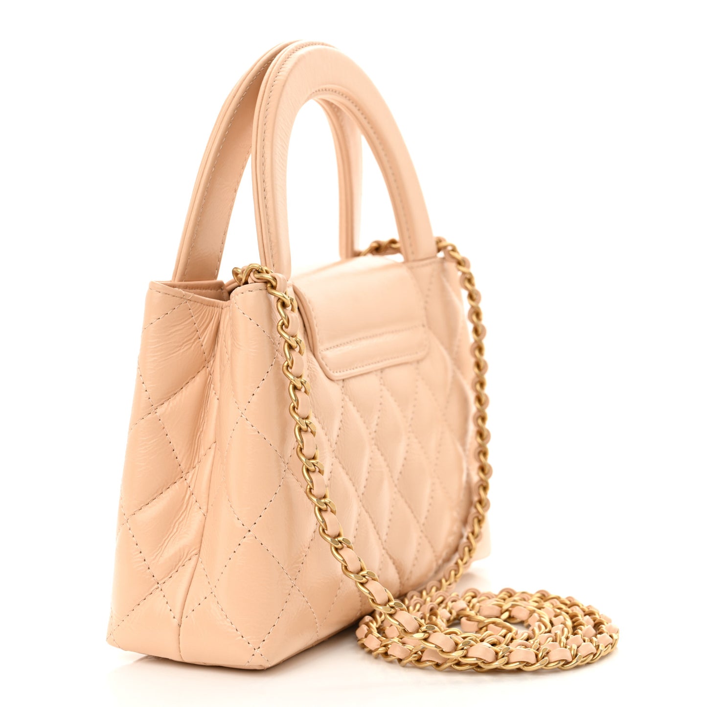 Shiny Aged Calfskin Quilted Nano Kelly Shopper Beige