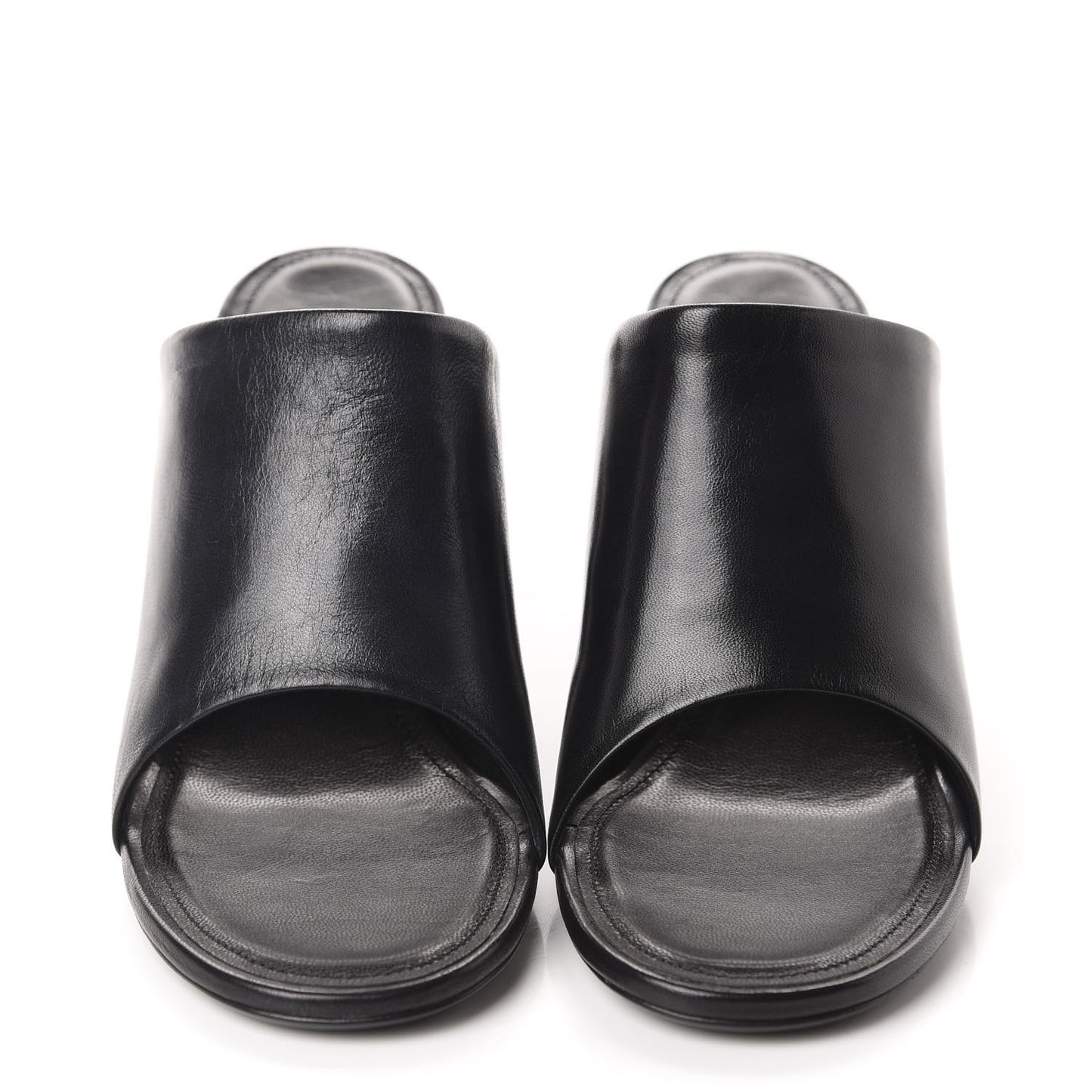 Shiny Sheepskin Oval 90mm Mule Pump 36.5 Black White