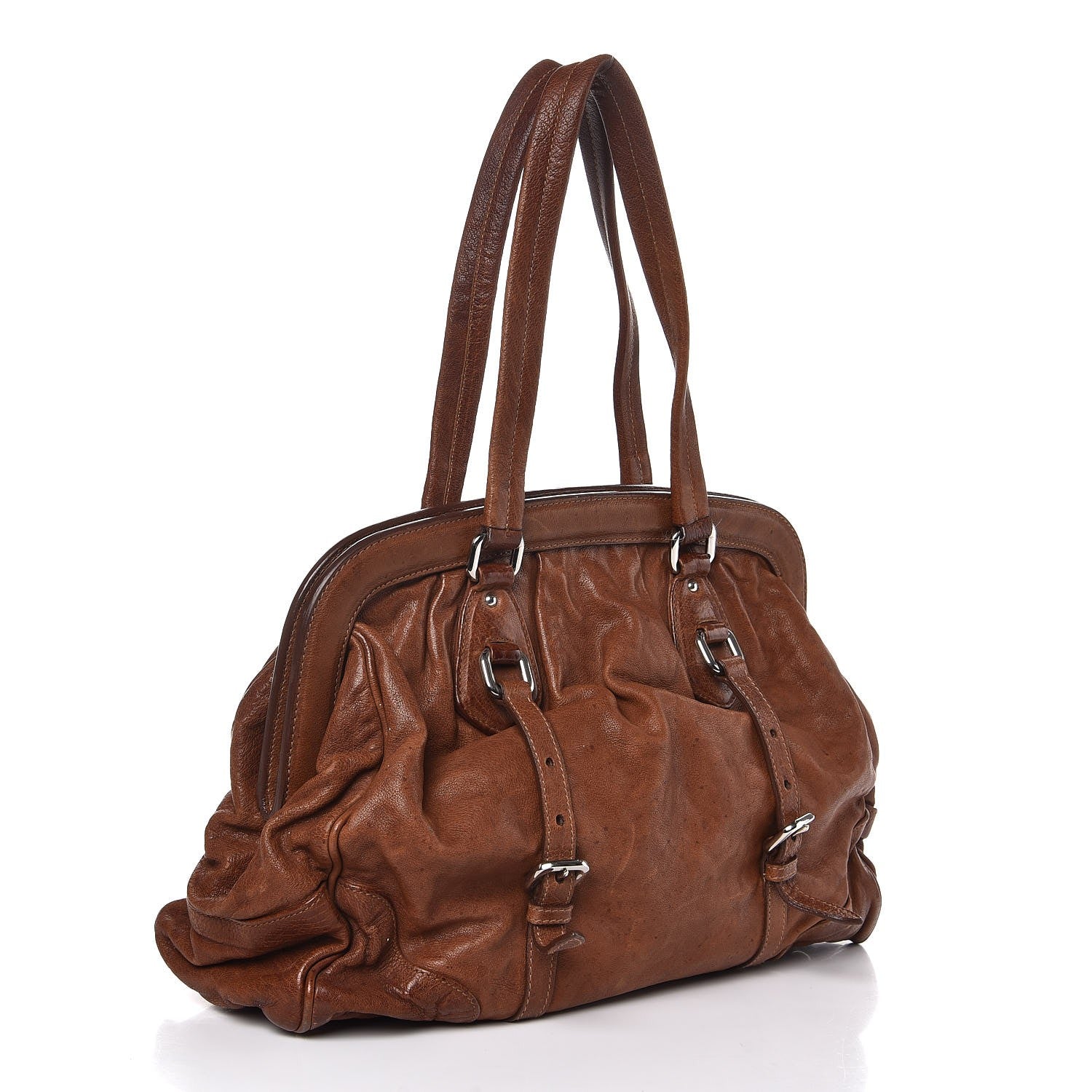 Prada Washed Buffalo Leather Frame Bag Cocoa 3 of 14