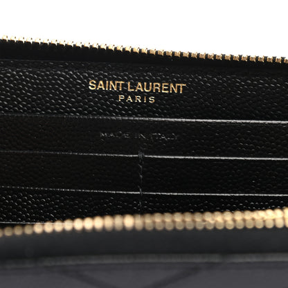 Saint Laurent Grain De Poudre Matelasse Chevron Monogram Zip Around Wallet Black 6 of 7