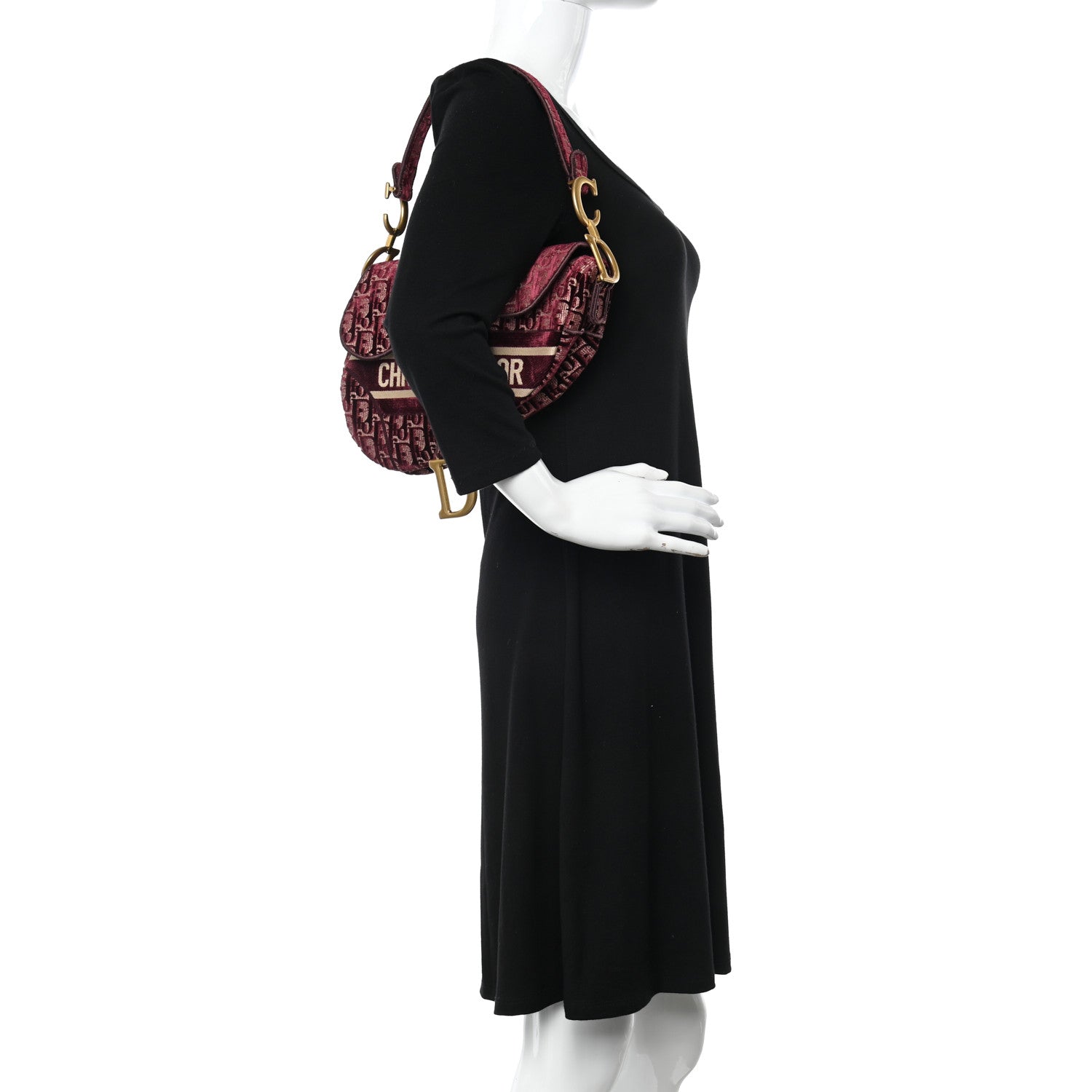 Christian Dior Velvet Oblique Saddle Bag Burgundy 2 of 10