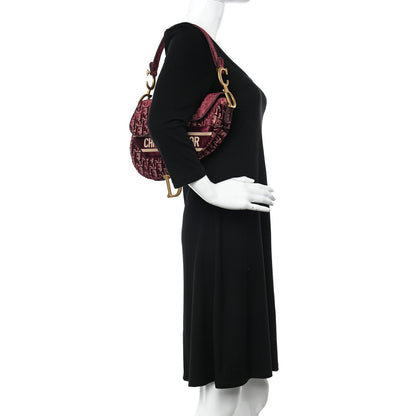 Christian Dior Velvet Oblique Saddle Bag Burgundy 2 of 10