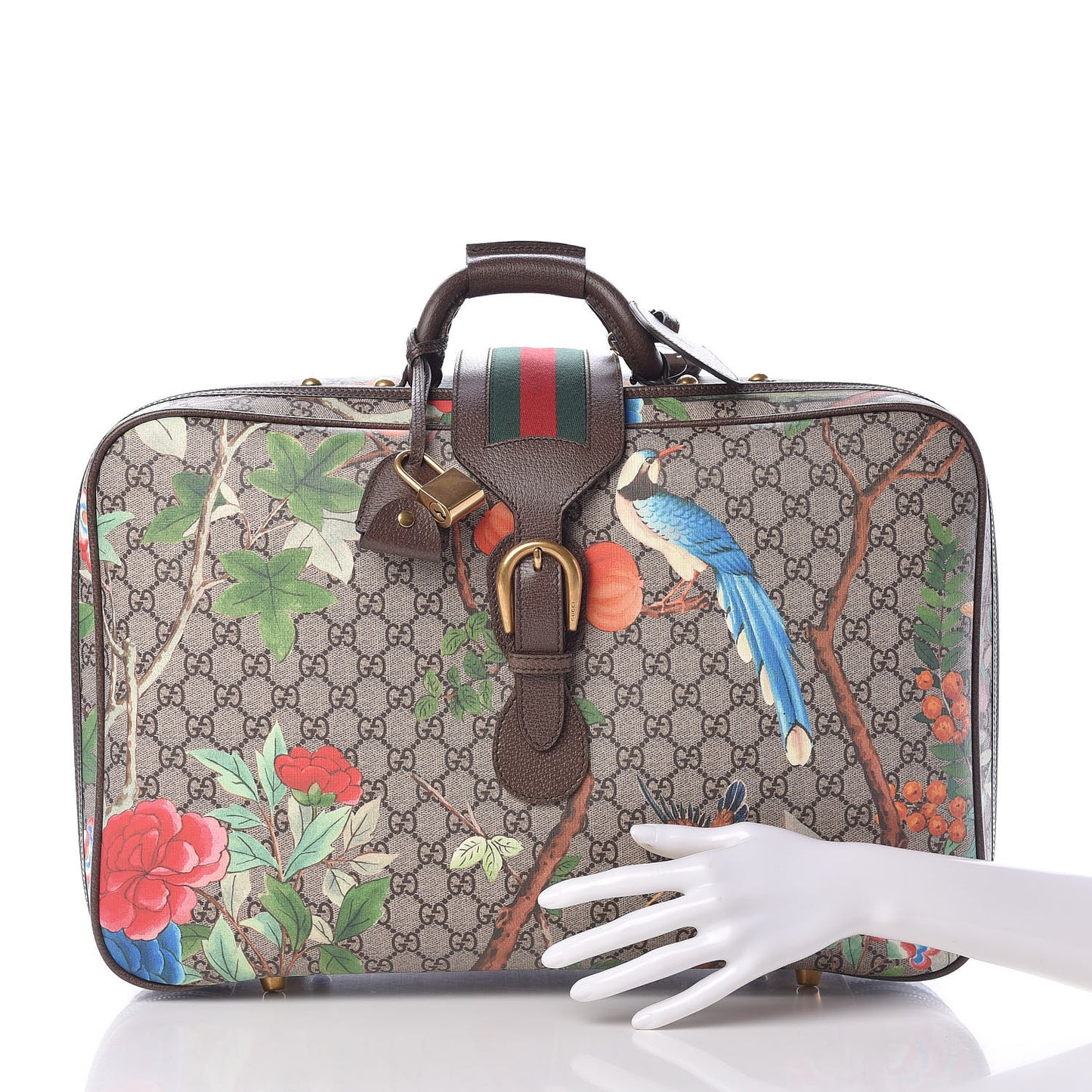 GG Supreme Monogram Tian Web Suitcase Beige Multicolor New Acero