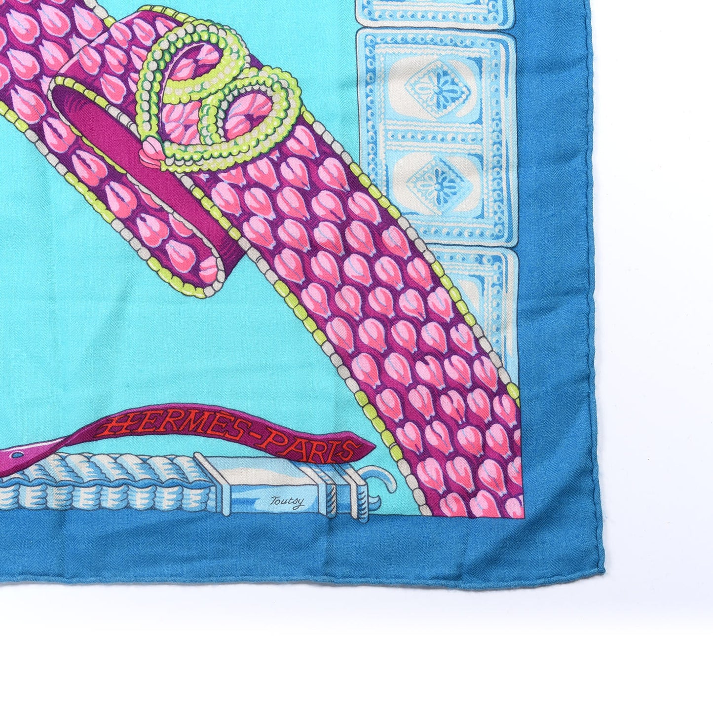 Cashmere Silk Ceintures Et Liens Shawl 140 Aqua Violet Turquoise