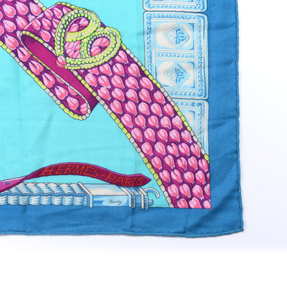 Hermes Cashmere Silk Ceintures Et Liens Shawl 140 Aqua Violet Turquoise 2 of 4
