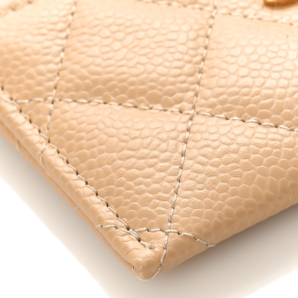 Caviar Quilted Card Holder Beige