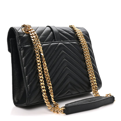 Saint Laurent Grain De Poudre Matelasse Chevron Medium Monogram Satchel Black 3 of 10