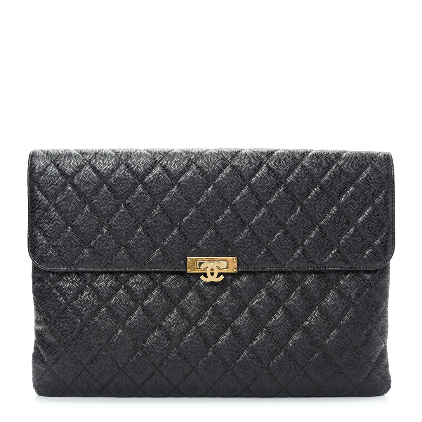 Caviar Quilted Large Golden Class Pouch Black