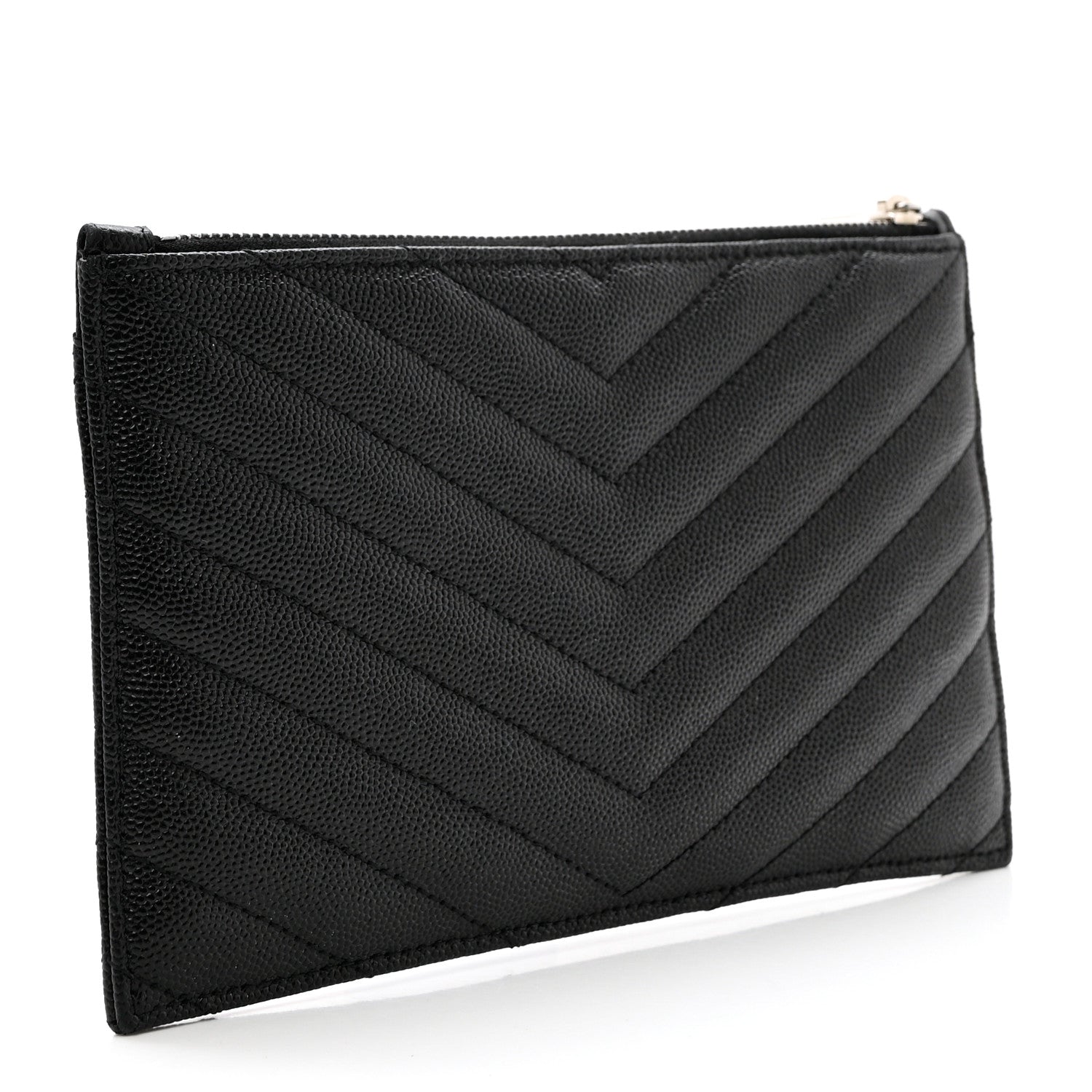 Saint Laurent Grain De Poudre Chevron Monogram Bill Pouch Black 3 of 7